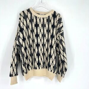 Vtg Sovrano Sweater Mens M‎ 3D Knit Wool Australia Neutral Grandpa 90s Geometric